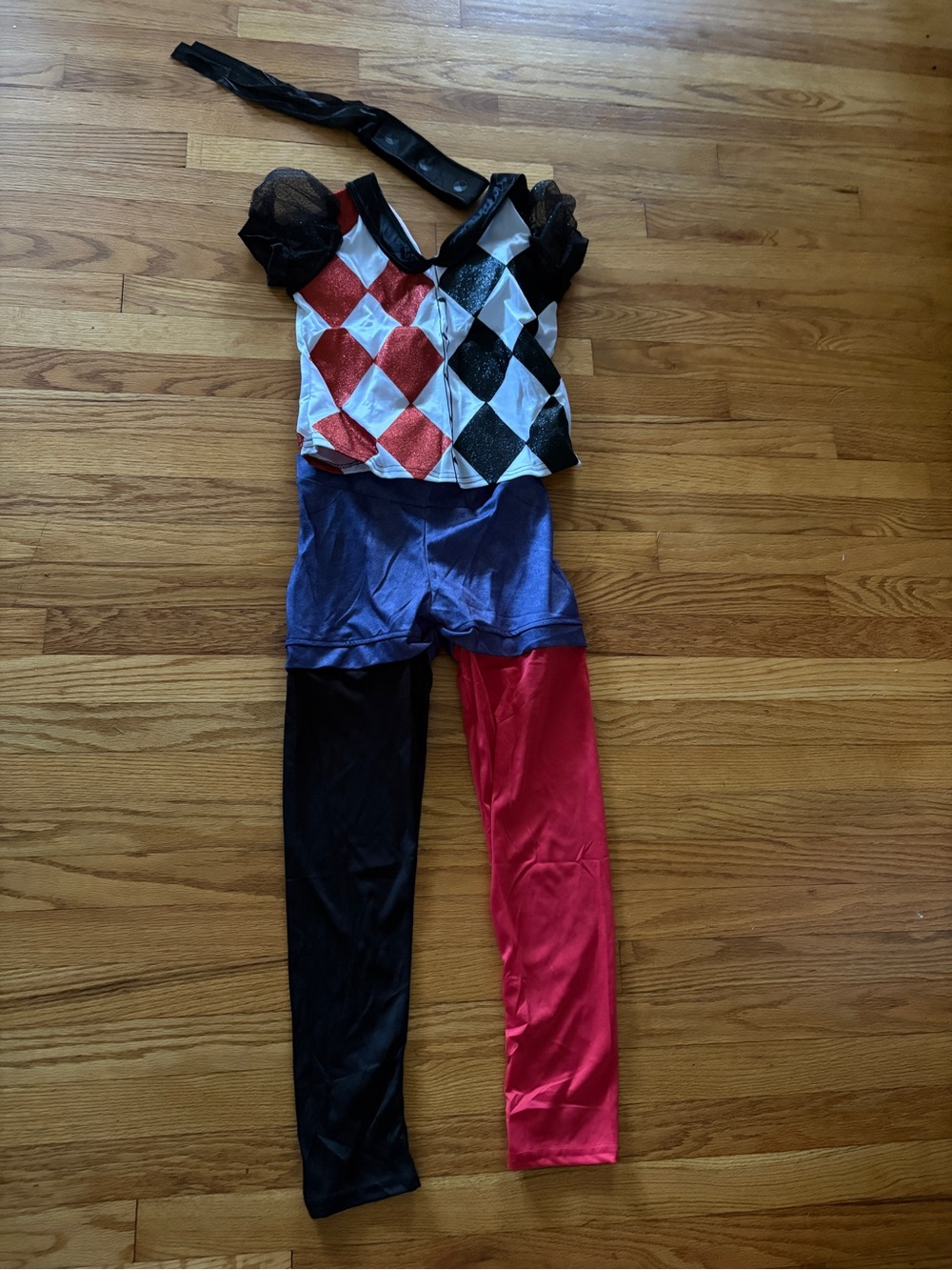 Harlequin Kids Costume - Red, Black, White Diamond Top with Blue Shorts